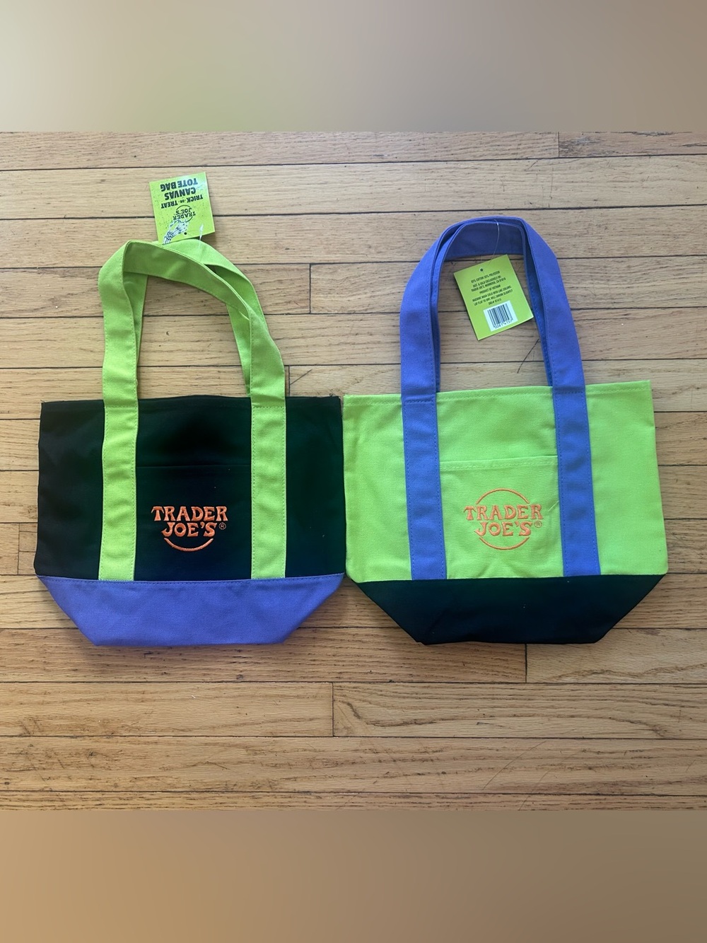 Trader Joe's Trick-or-Treat Mini Canvas Tote Bag Bags Green & Blue
